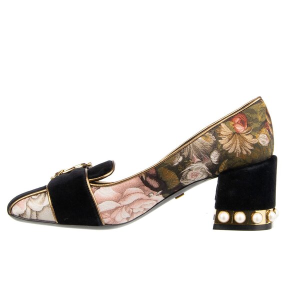 Dolce & Gabbana - DG Golden Baroque Logo Velvet Pearl Heel Pumps JACKIE Black EU - Picture 3 of 5